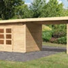 KARIBU Gartenhaus Kandern 9, Naturbelassen, Fichtenholz 28mm, 632 X 304 X 222 Cm, Pultdach, Anbau 3,2m