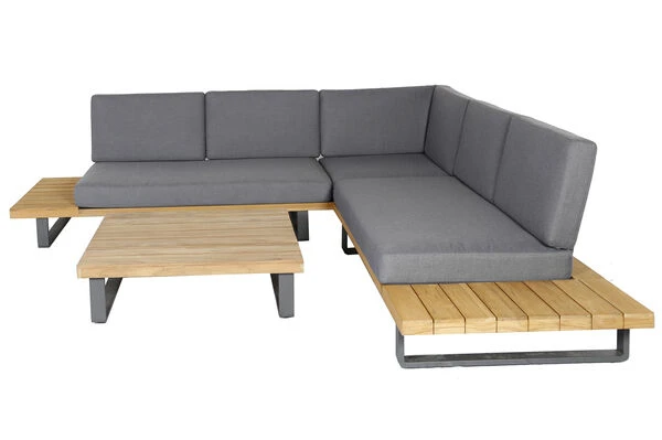 OUTFLEXX Ecklounge, Teakoptik/anthrazit, Aluminium/Akazie, Für 5 Personen, Inkl. Polster 3 OUTFLEXX Ecklounge, Teakoptik/anthrazit, Aluminium/Akazie, Für 5 Personen, Inkl. Polster – Bild 3