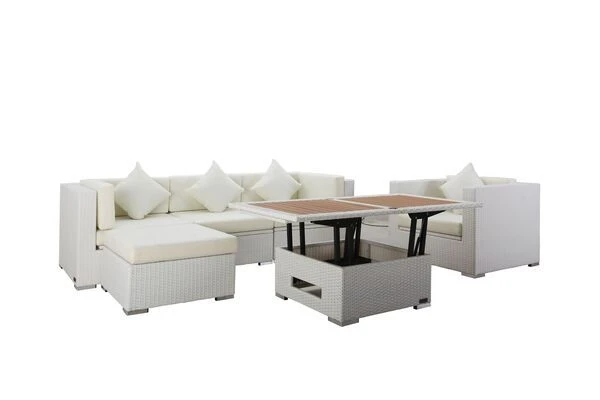OUTFLEXX Loungemöbel-Set, Weiß, Polyrattan, Für 5 Personen, Inkl. Loungetisch, Wasserfeste Kissenbox 7 OUTFLEXX Loungemöbel-Set, Weiß, Polyrattan, Für 5 Personen, Inkl. Loungetisch, Wasserfeste Kissenbox – Bild 7