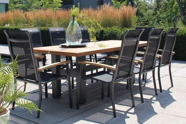 HARTMAN Alice Stapelsessel, Xerix/schwarz, Alu/4x4 Textilen, Mit FSC Teak-Armlehnen 3 HARTMAN Alice Stapelsessel, Xerix/schwarz, Alu/4x4 Textilen, Mit FSC Teak-Armlehnen – Bild 3