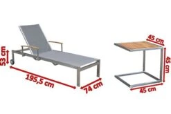 OUTFLEXX Sonnenliegen-Set, Silber, Edelstahl/FSC-Teak, 195,5x74x35cm, Mit Armlehnen, Inkl. Beistelltisch 45x45cm -MBM Verkäufe 4 16546.jpg