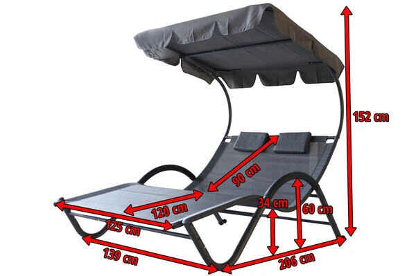 OUTFLEXX Doppelliege, Anthrazit, Polyester/Stahl Pulverbeschichtet, 205x138x34cm, Inkl. Nackenkissen, Rollbar 5 OUTFLEXX Doppelliege, Anthrazit, Polyester/Stahl Pulverbeschichtet, 205x138x34cm, Inkl. Nackenkissen, Rollbar – Bild 5