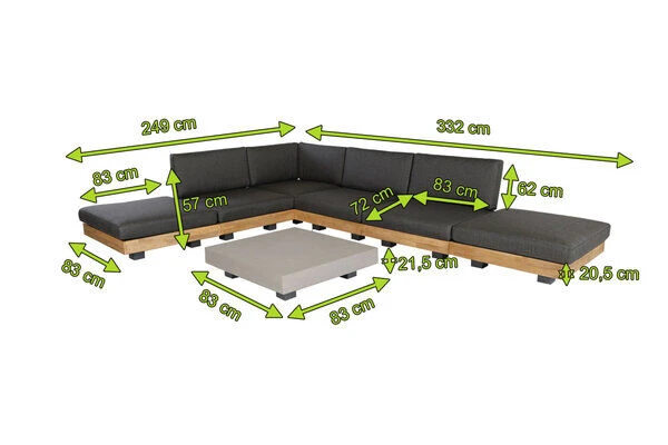 OUTFLEXX Ecklounge, Alu/Akazie/Zement, 6 Personen, Inkl. Tisch 83 X 83 Cm Und Polster Aus Olefin In Anthrazit 5 OUTFLEXX Ecklounge, Alu/Akazie/Zement, 6 Personen, Inkl. Tisch 83 X 83 Cm Und Polster Aus Olefin In Anthrazit – Bild 5