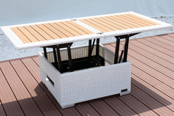 OUTFLEXX Loungetisch Höhenverstellbar, Weiß, Polyrattan, 75/152x75x40/64,5cm 7 OUTFLEXX Loungetisch Höhenverstellbar, Weiß, Polyrattan, 75/152x75x40/64,5cm – Bild 7