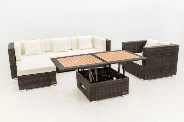 OUTFLEXX Loungemöbel-Set, Braun Marmoriert, Polyrattan, 5 Pers, Wasserfeste Kissenbox, Inkl. Loungetisch 8 OUTFLEXX Loungemöbel-Set, Braun Marmoriert, Polyrattan, 5 Pers, Wasserfeste Kissenbox, Inkl. Loungetisch – Bild 8
