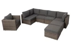 OUTFLEXX Loungegarnitur, Polyrattan/Teakholz, Tisch 160x90cm, Für 8 Personen, Wasserfeste Kissenbox -MBM Verkäufe 8 19396.jpg